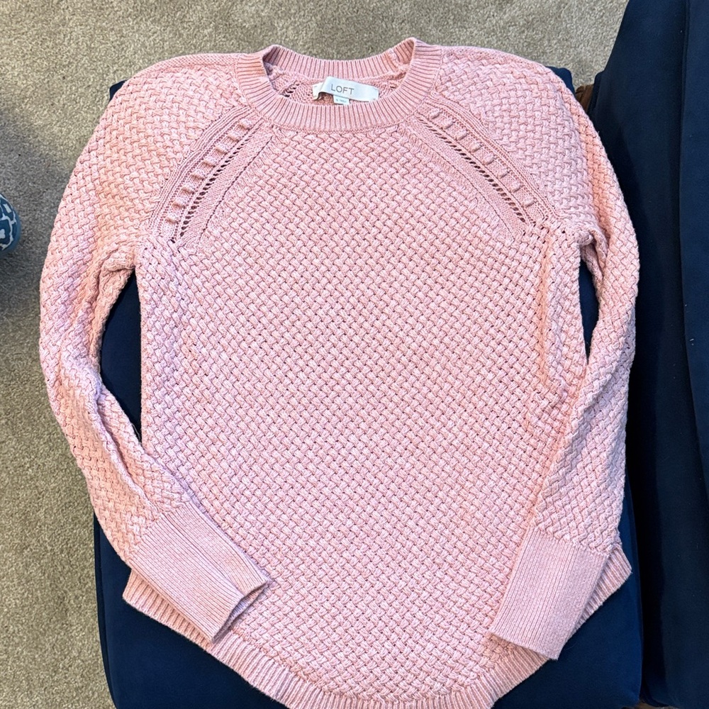 LOFT Textured Pink Crew Neck Sweater